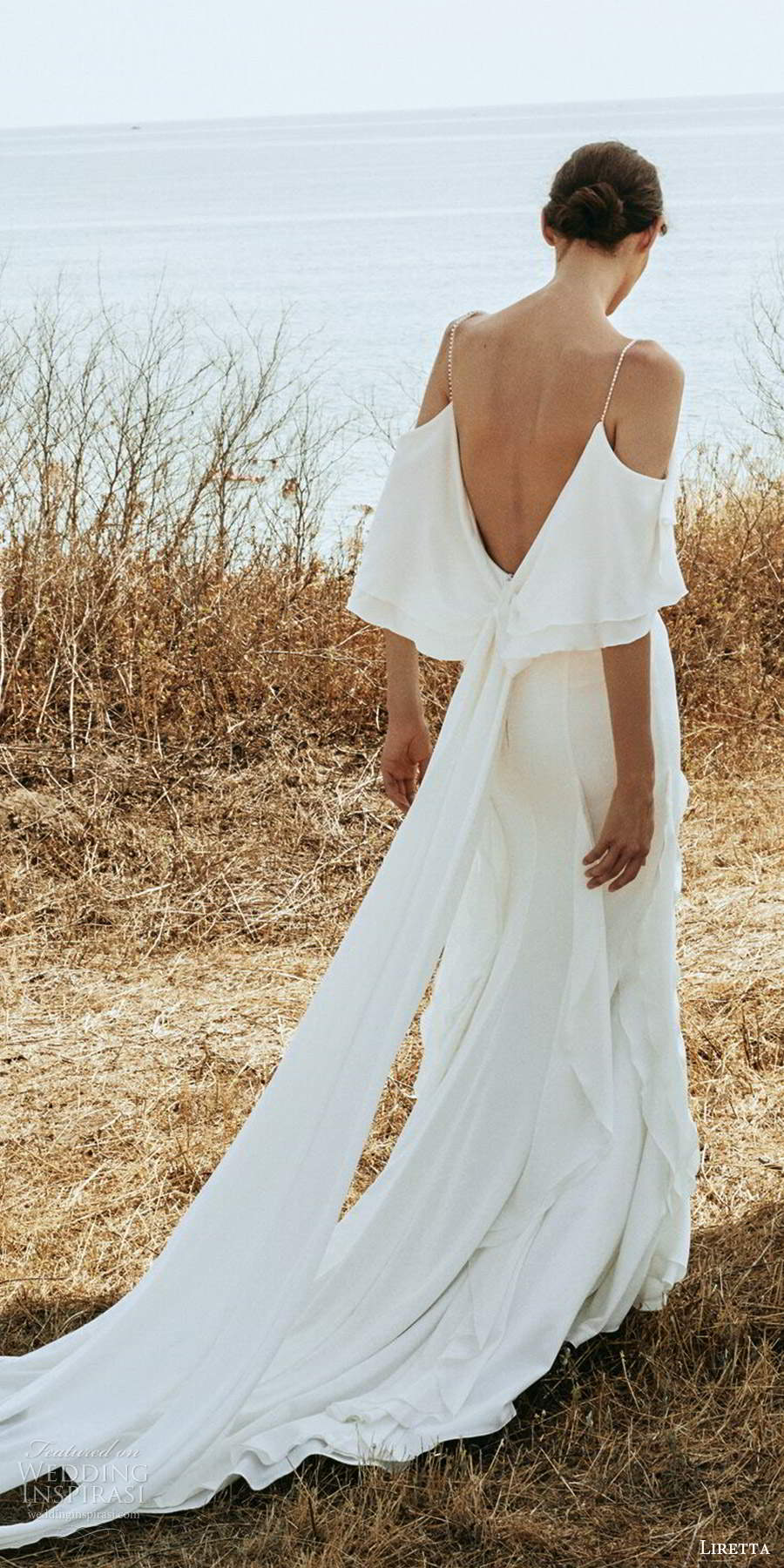 liretta 2020 bridal cold shoulder cowl neckline clean minimalist a line wedding dress (13) bv