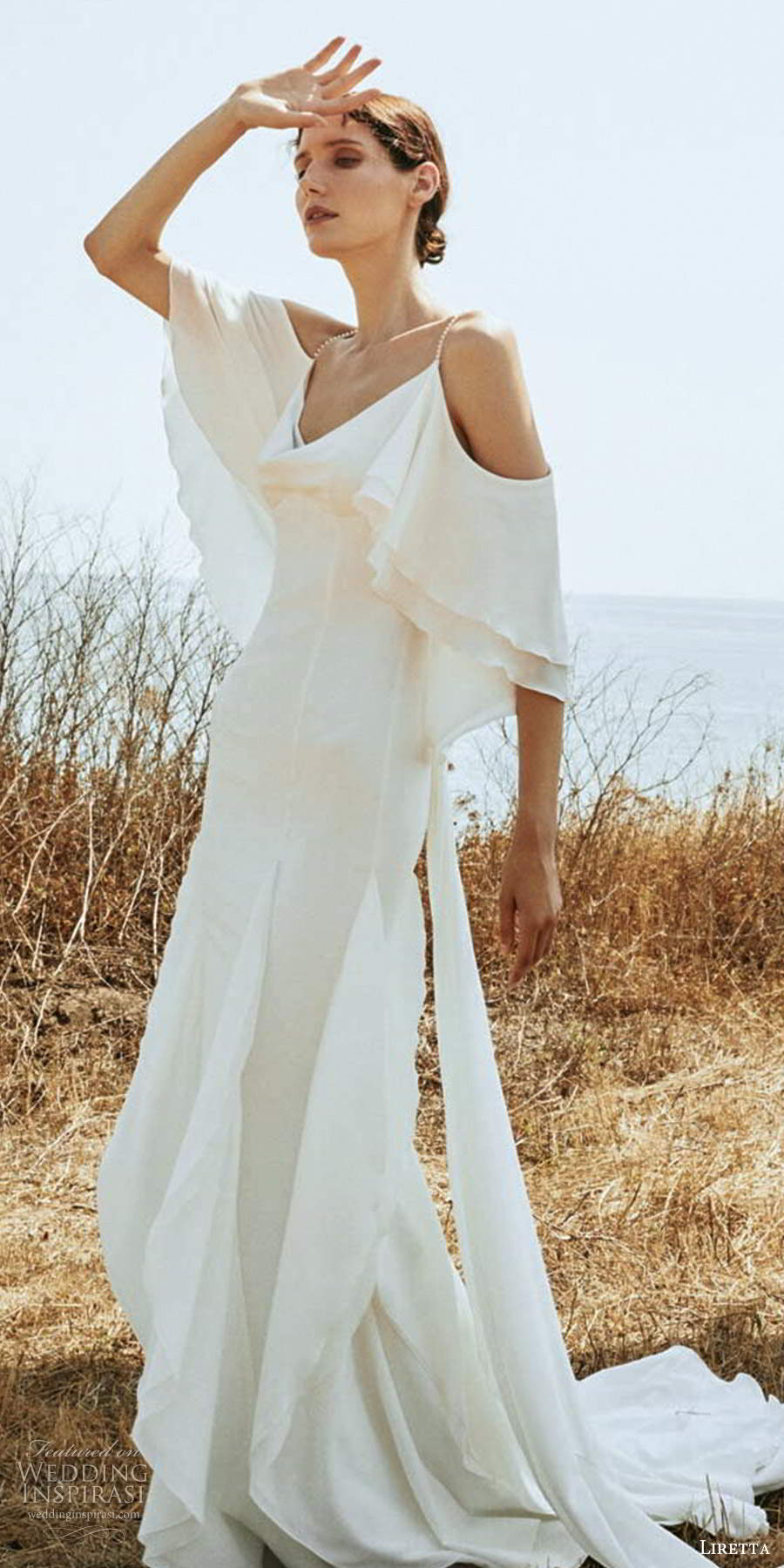 liretta 2020 bridal cold shoulder cowl neckline clean minimalist a line wedding dress (13) mv