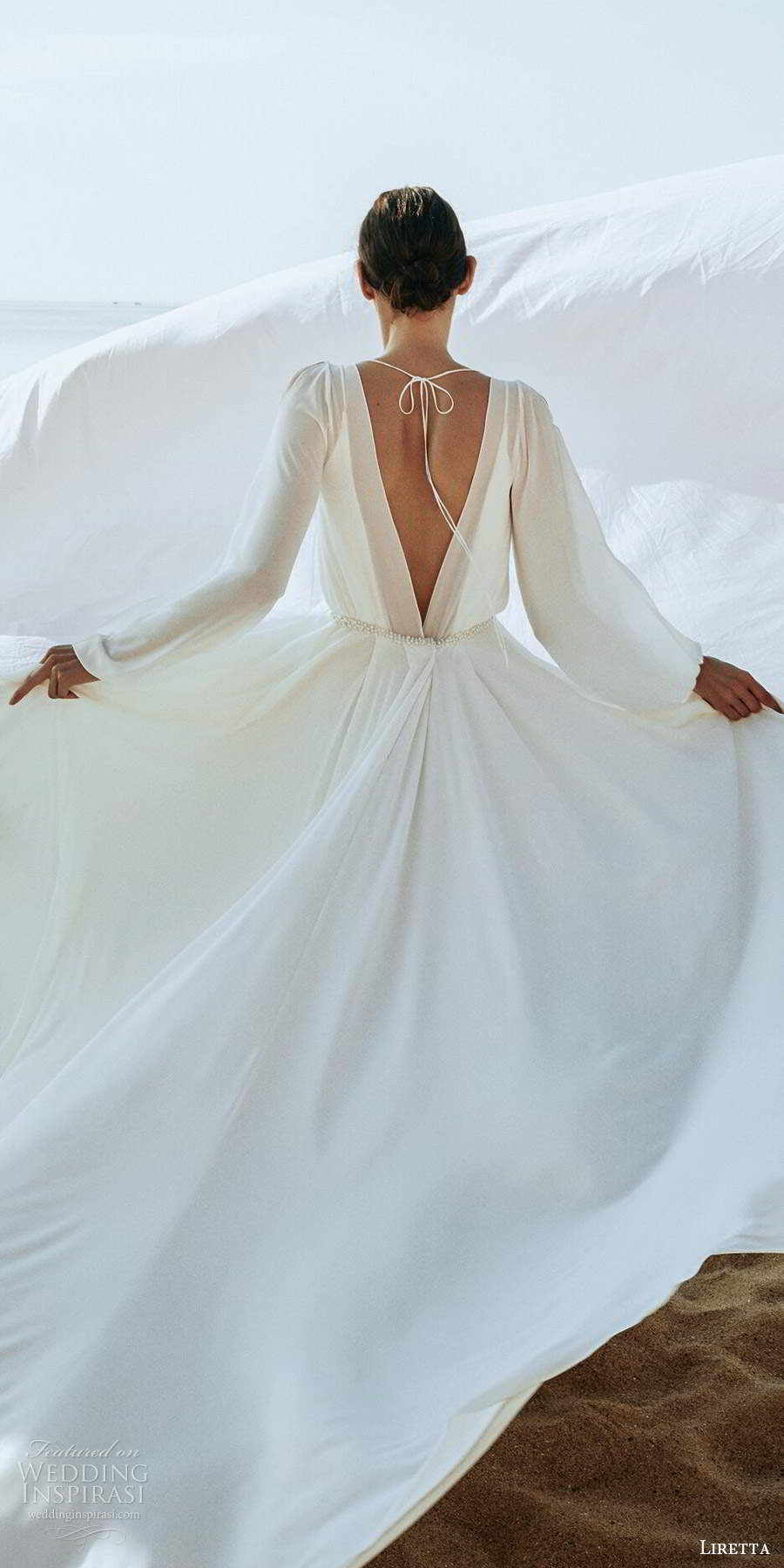liretta 2020 bridal long split sleeves bateau neckline minimalist clean a line ball gown wedding dress chapel train v back (12) bv