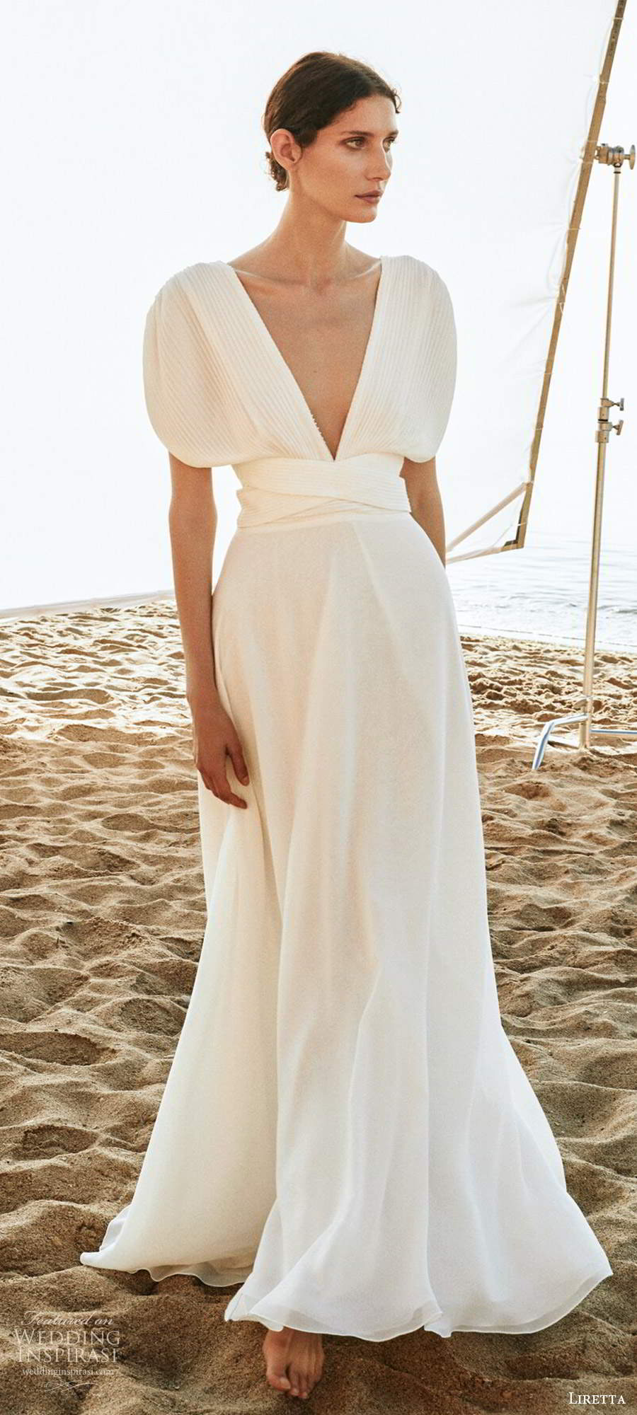 liretta 2020 bridal short puff sleeves plunging v neckline a line wedding dress (1) mv