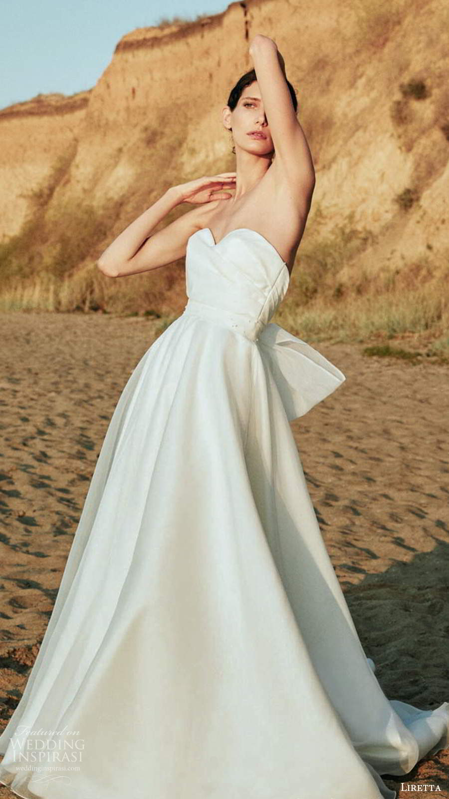 liretta 2020 bridal strapless sweetheart neckline clean minimalist a line ball gown wedding dress sheer back (6) fv