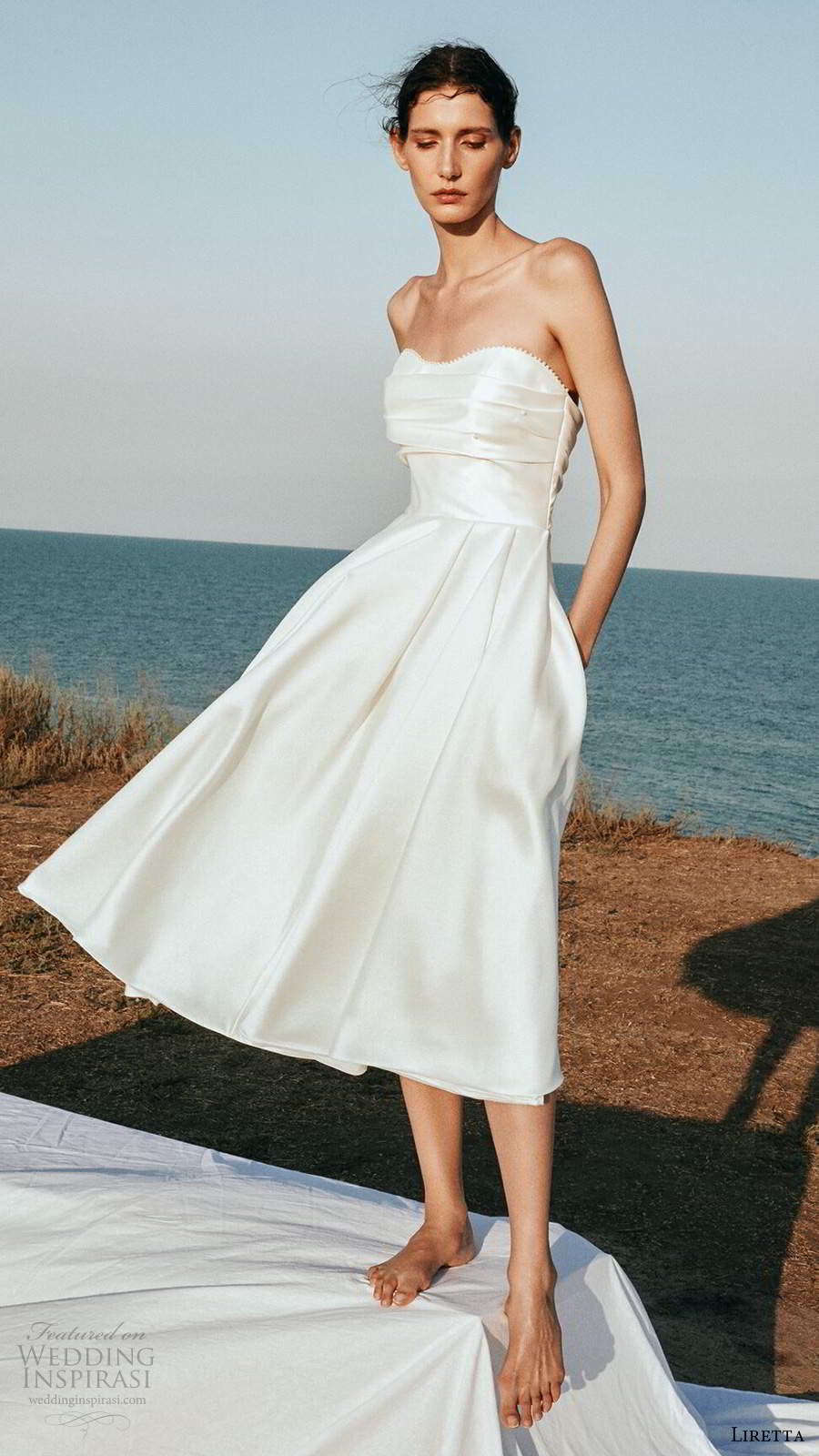 liretta 2020 bridal strapless sweetheart neckline clean minimalist tea length a line ball gown wedding dress (7) mv
