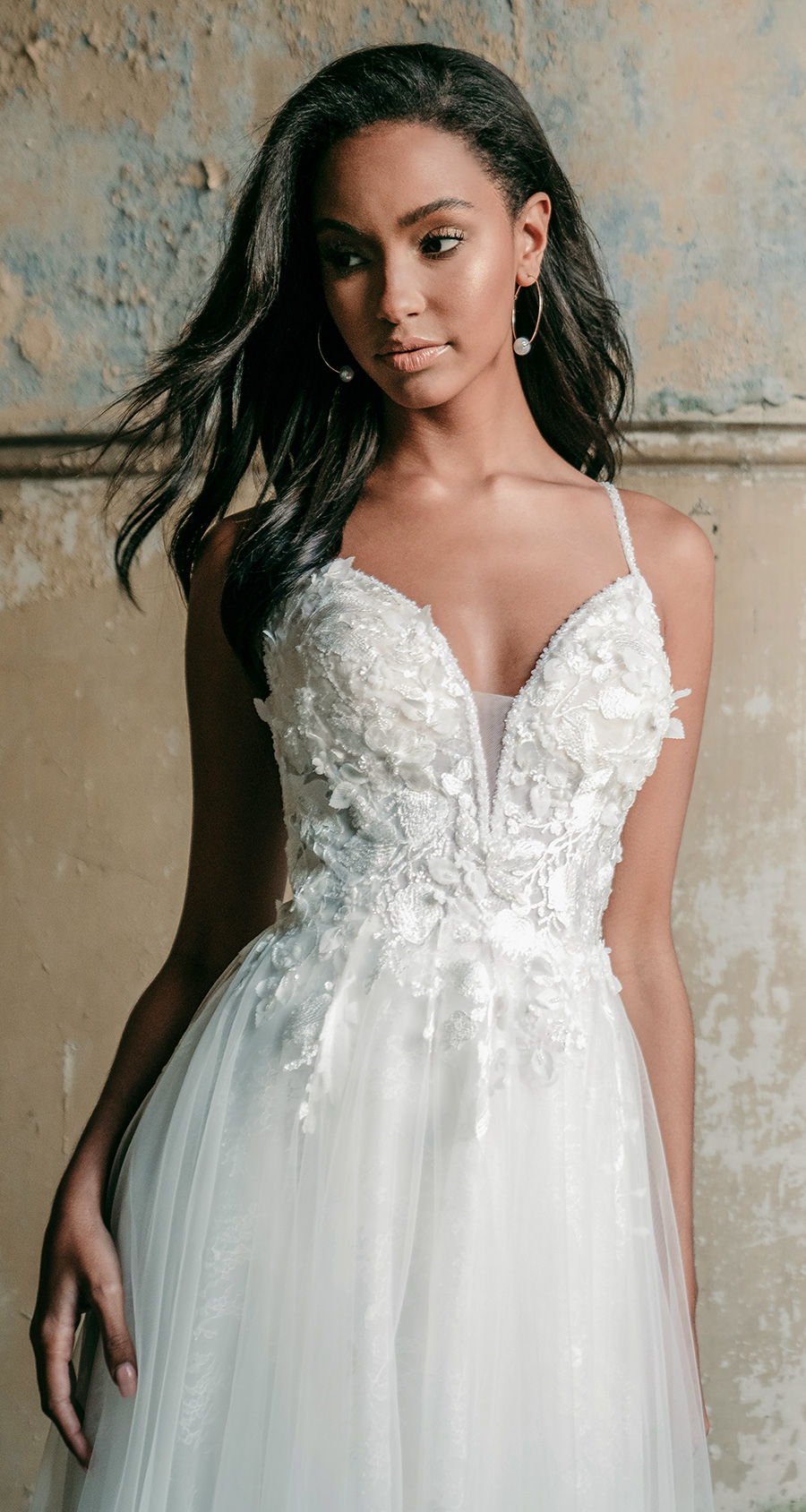 madison james spring 2020 bridal spaghetti strap sweetheart neckline heavily embellished bodice tulle skirt romantic a  line wedding dress sweep train (mj603) zv