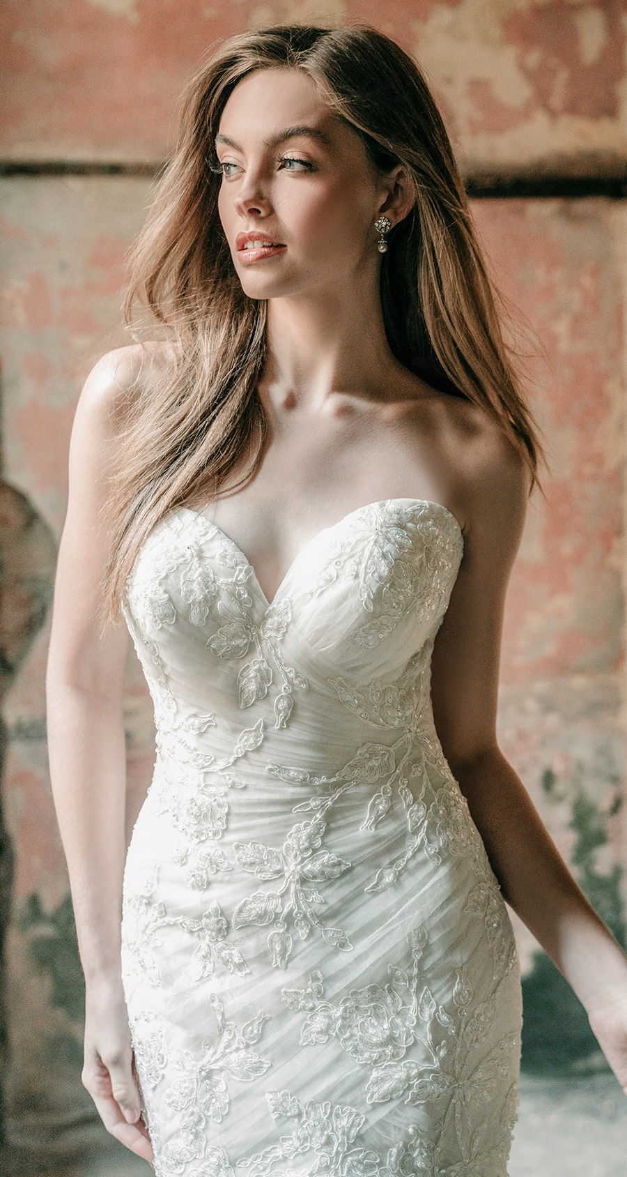 madison james spring 2020 bridal strapless sweetheart neckline heavily embellished bodice romantic mermaid wedding dress mid back chapel train (mj604) zv