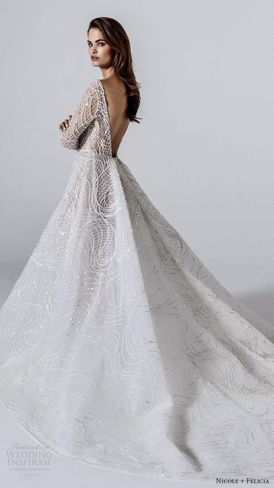 nicole and felicia fall 2020 bridal illusion long sleeves bateau neckline fully embellished a line ball gown wedding dress v back chapel train (3) bv