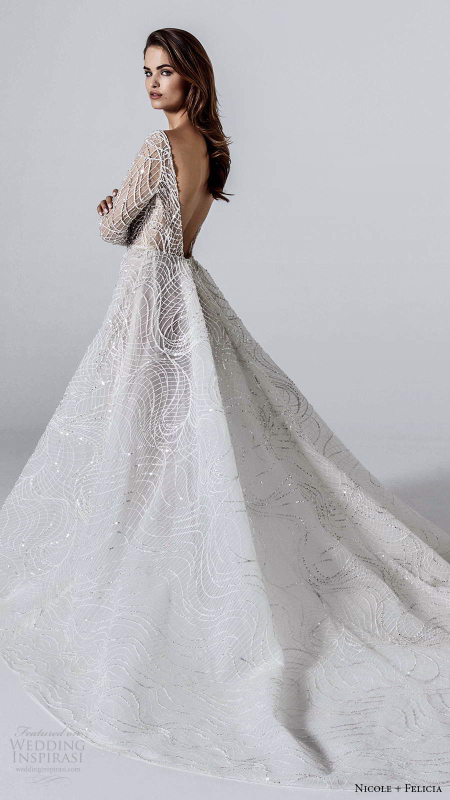 nicole and felicia fall 2020 bridal illusion long sleeves bateau neckline fully embellished a line ball gown wedding dress v back chapel train (3) bv nicole and felicia fall 2020 bridal illusion long sleeves bateau neckline fully embellished a line ball gown wedding dress v back chapel train (3) bv