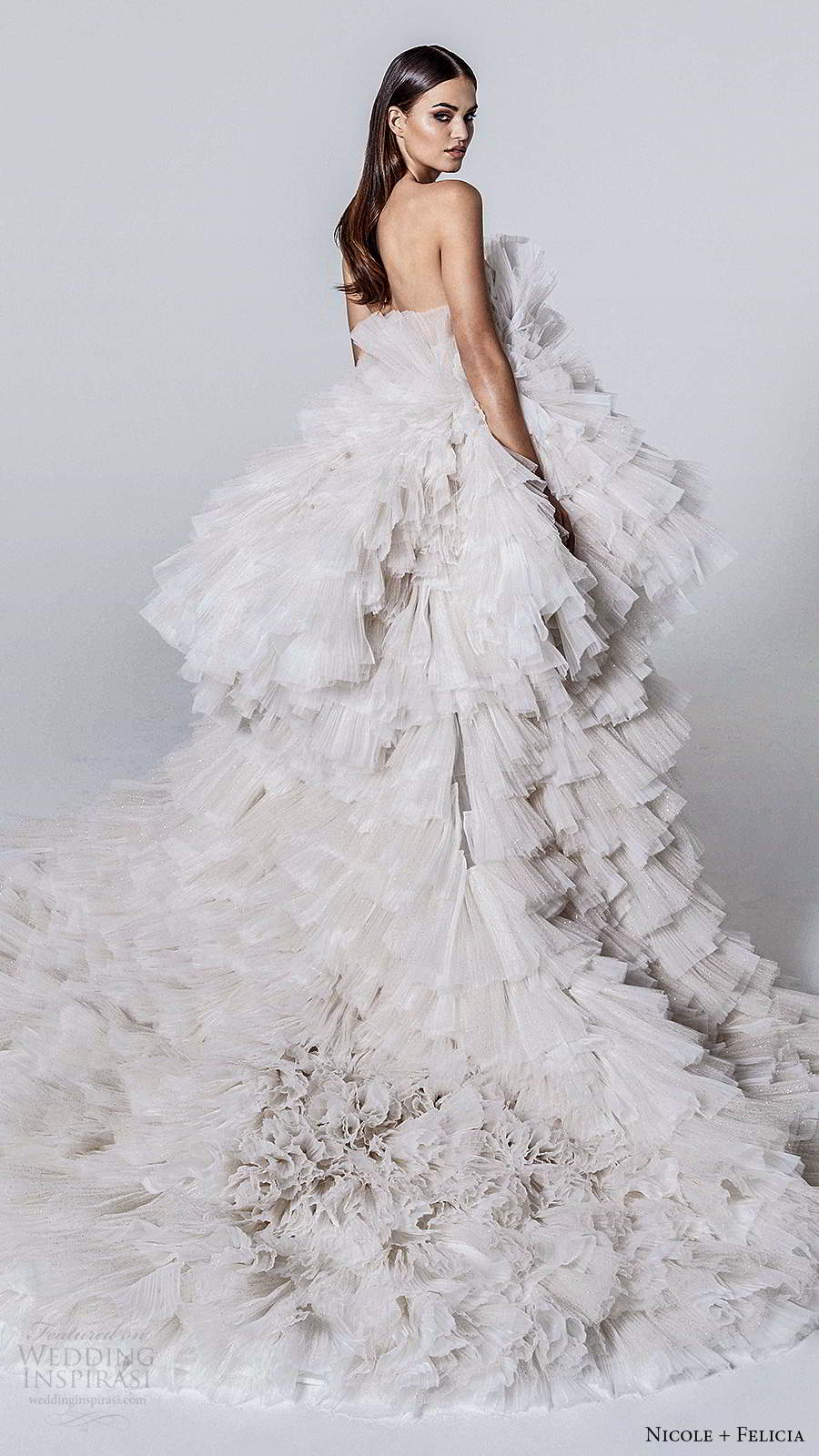 nicole and felicia fall 2020 bridal strapless crumbcatcher neckline fully ruffle a line ball gown wedding dress cathedral train (4) bv nicole and felicia fall 2020 bridal strapless crumbcatcher neckline fully ruffle a line ball gown wedding dress cathedral train (4) bv