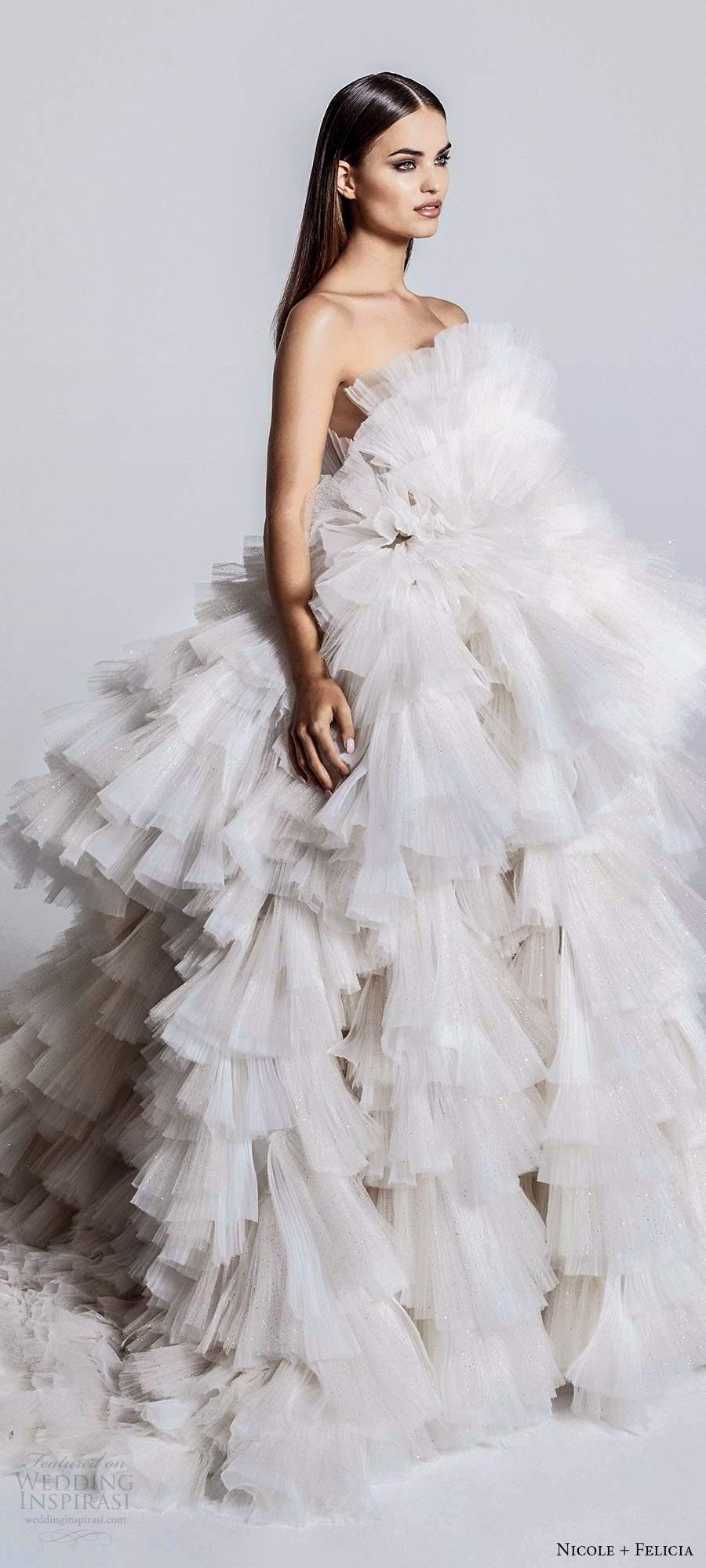 nicole and felicia fall 2020 bridal strapless crumbcatcher neckline fully ruffle a line ball gown wedding dress cathedral train (4) lv nicole and felicia fall 2020 bridal strapless crumbcatcher neckline fully ruffle a line ball gown wedding dress cathedral train (4) lv