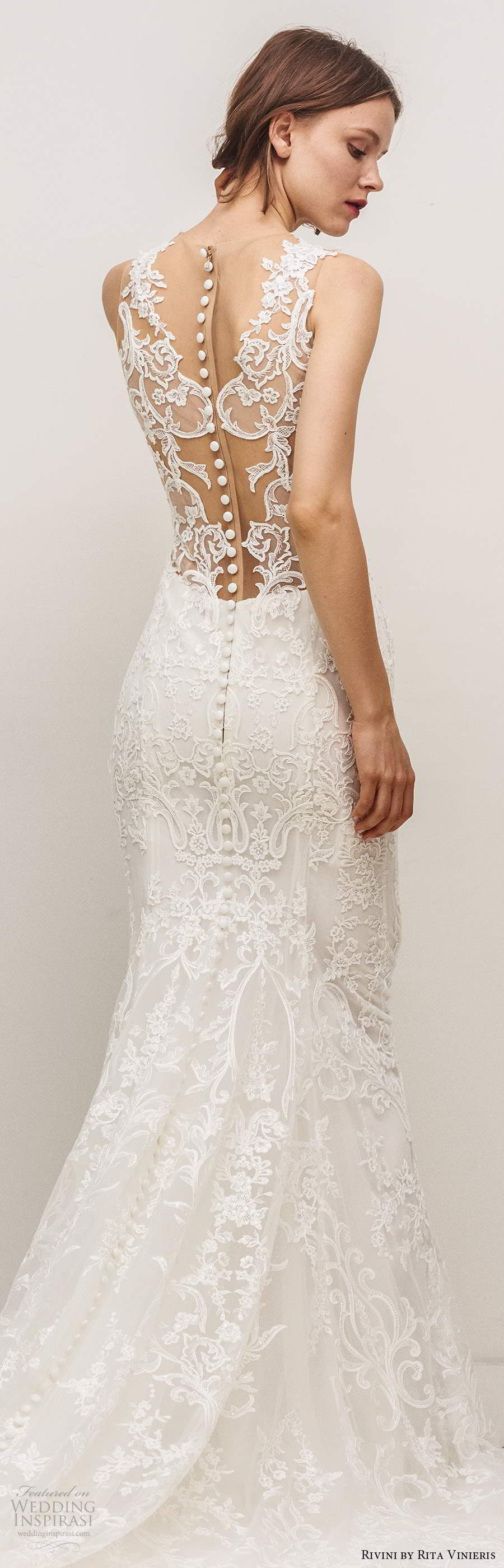 rivini by rita vinieris fall 2020 bridal sleeveless illusion straps plunging v neckline fully embellished sheath wedding dress illusion back chapel train (4) bv