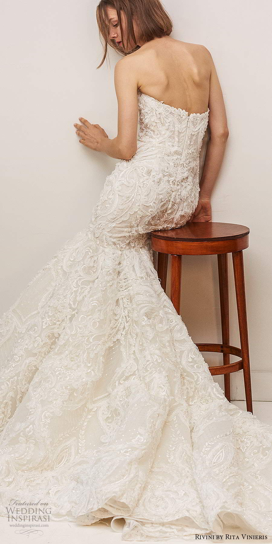 rivini by rita vinieris fall 2020 bridal strapless sweetheart neckline fully embellished fit flare mermaid wedding dress chapel train sheer cape (2) bv rivini by rita vinieris fall 2020 bridal strapless sweetheart neckline fully embellished fit flare mermaid wedding dress chapel train sheer cape (2) bv