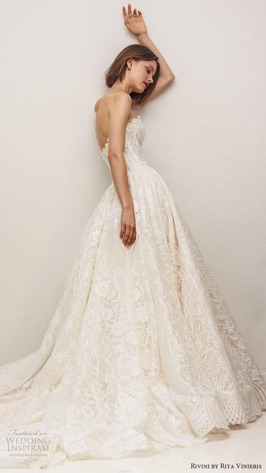 rivini by rita vinieris fall 2020 bridal strapless sweetheart necklnie fully embellished lace a line ball gown wedding dress chapel train (5) sv