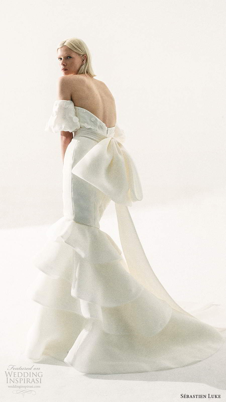 sebastien luke fall 2020 bridal strapless straight across embellished bodice fit flare mermaid wedding dress chapel train (5) bv