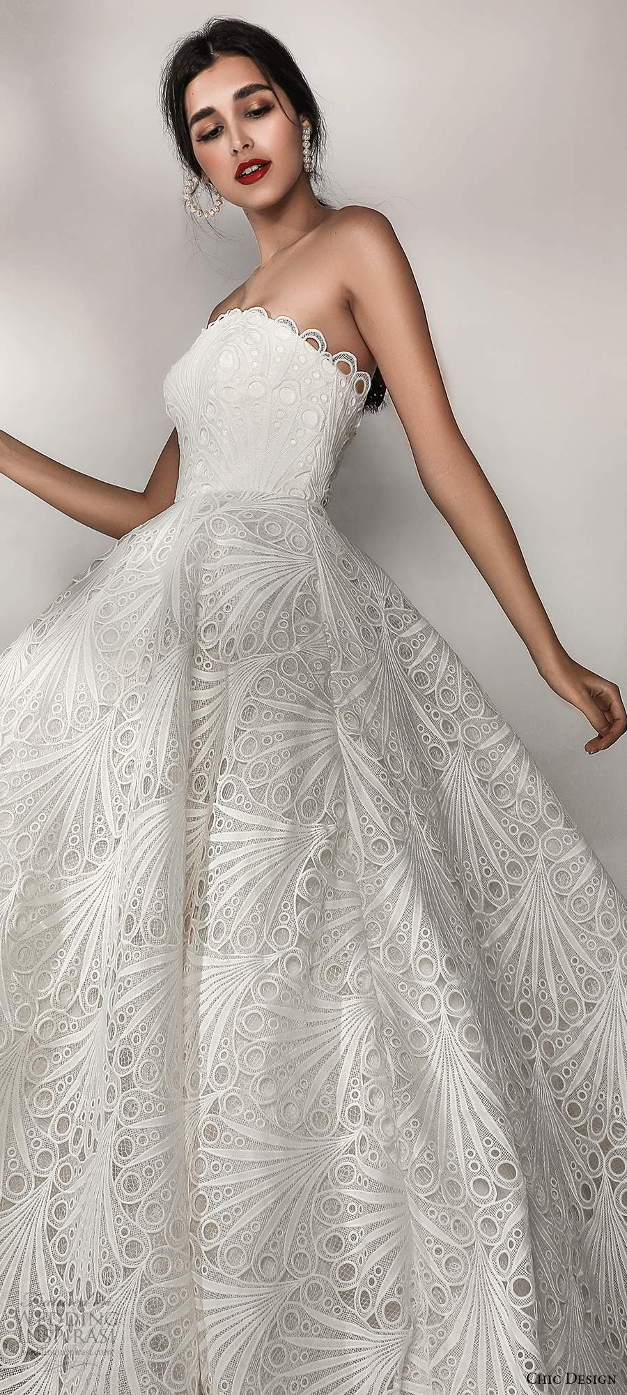 chic design 2020 bridal strapless straight across neckline embellished a line ball gown wedding dress chapel train pockets (3) lv