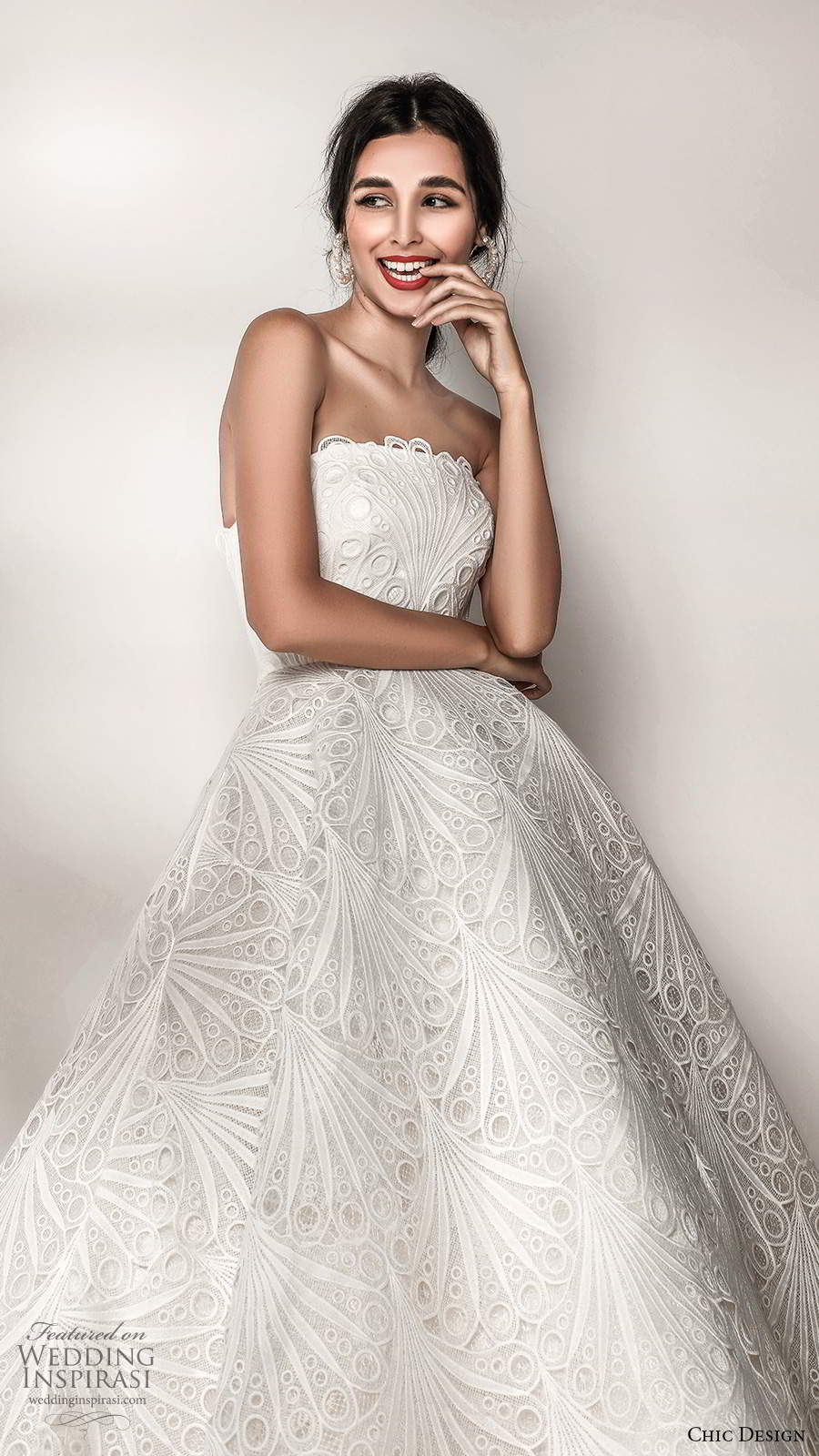 chic design 2020 bridal strapless straight across neckline embellished a line ball gown wedding dress chapel train pockets (3) zv