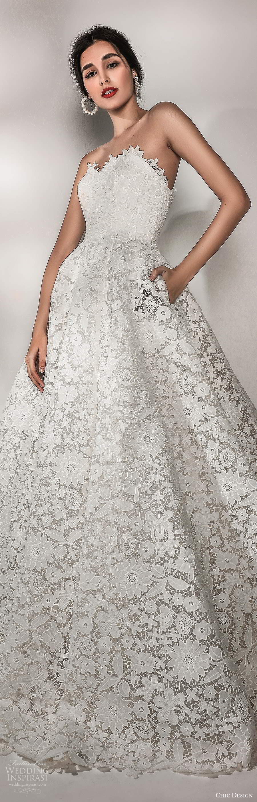 chic design 2020 bridal strapless sweetheart neckline embellished a line ball gown wedding dress chapel train pockets (2) lv