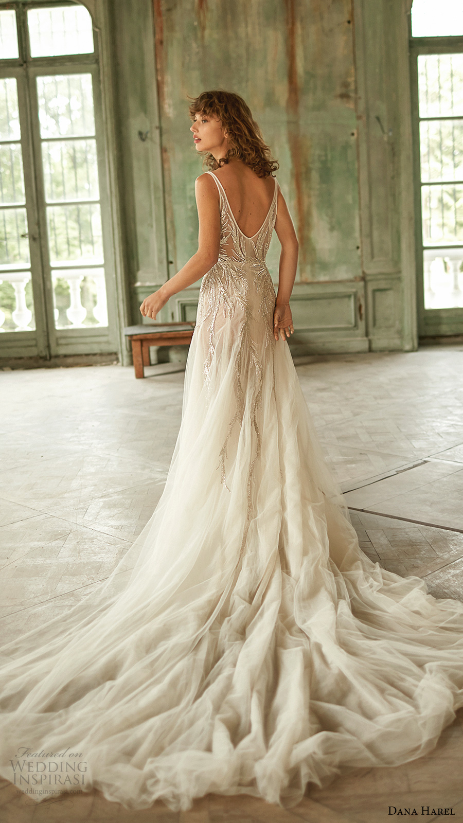 dana harel fall 2020 bridal sleeveless illusion straps v neckline fully embellished a line ball gown wedding dress (12) bv