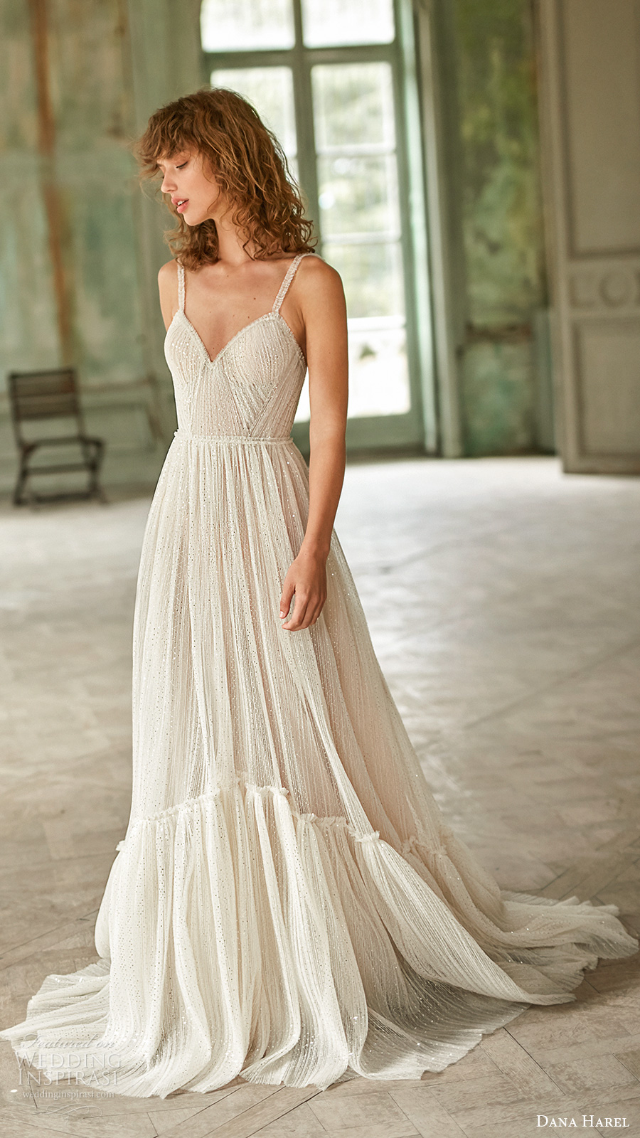 dana harel fall 2020 bridal sleeveless straps sweetheart neckline embellished a line ball gown wedding dress (3) fv