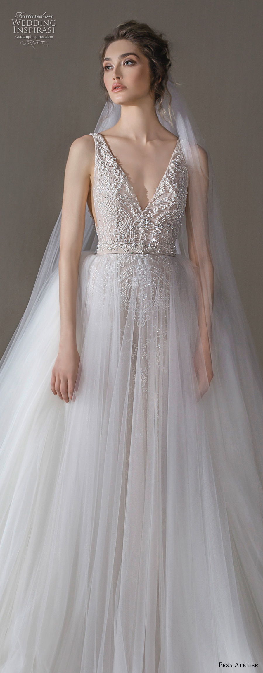 ersa atelier spring 2020 bridal sleeveless with strap v neck heavily embellished bodice romantic a  line wedding dress (17) lv