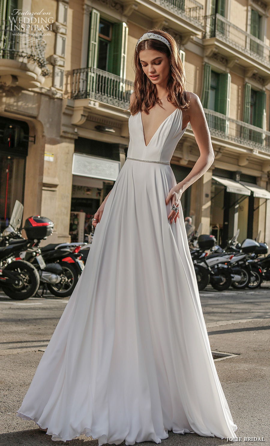 jolie spring 2021 bridal sleeveless thin strap deep v neck simple minimalist sexy a  line wedding dress backless scoop back sweep train (6) mv