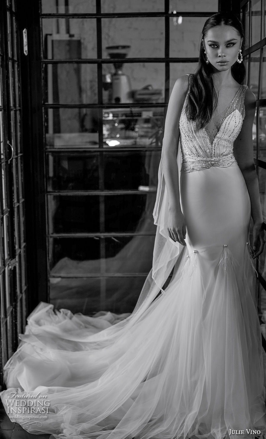 julie vino 2020 dream bridal sleeveless with strap v neck heavily embellished bodice glamorous elegant mermaid wedding dress chapel train (6) mv