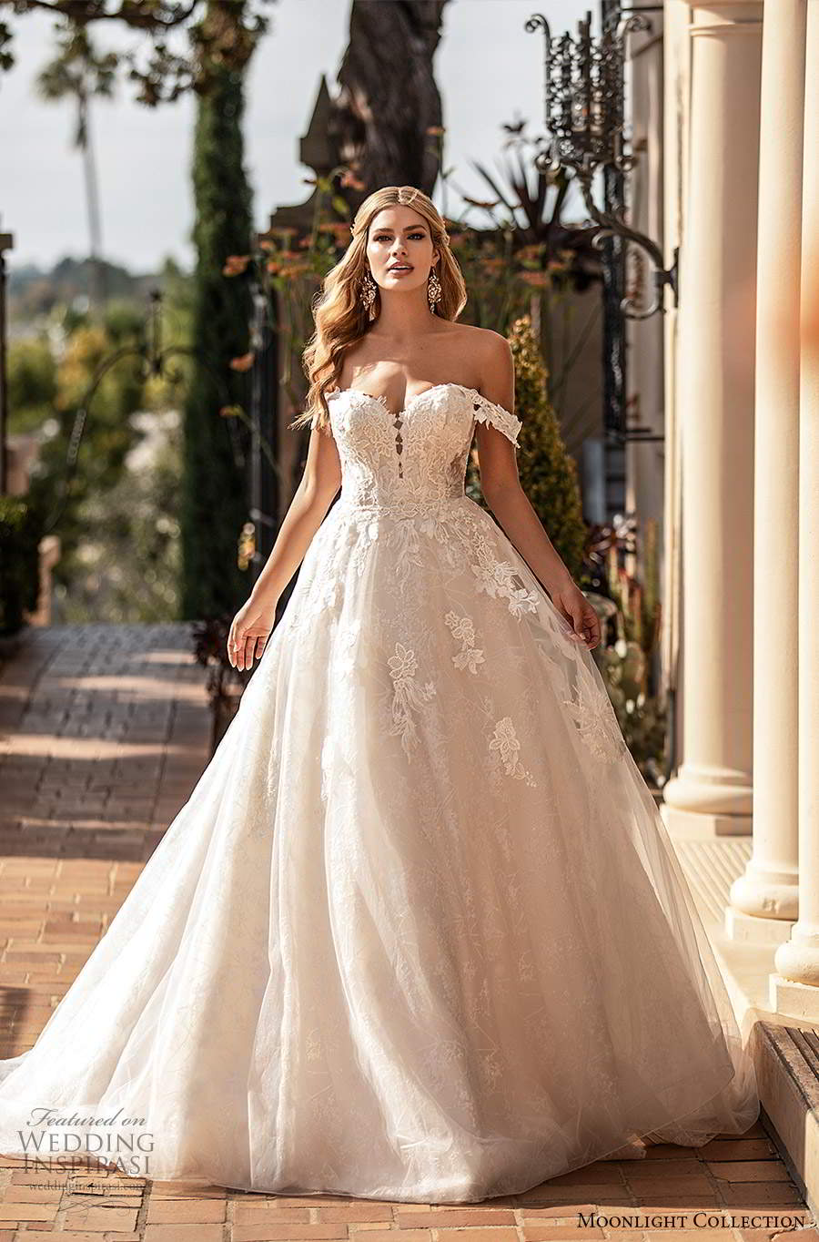moonlight collection fall 2020 bridal off shoulder straps sweetheart neckline embellished bodice a line ball gown wedding dress chapel train (7) mv