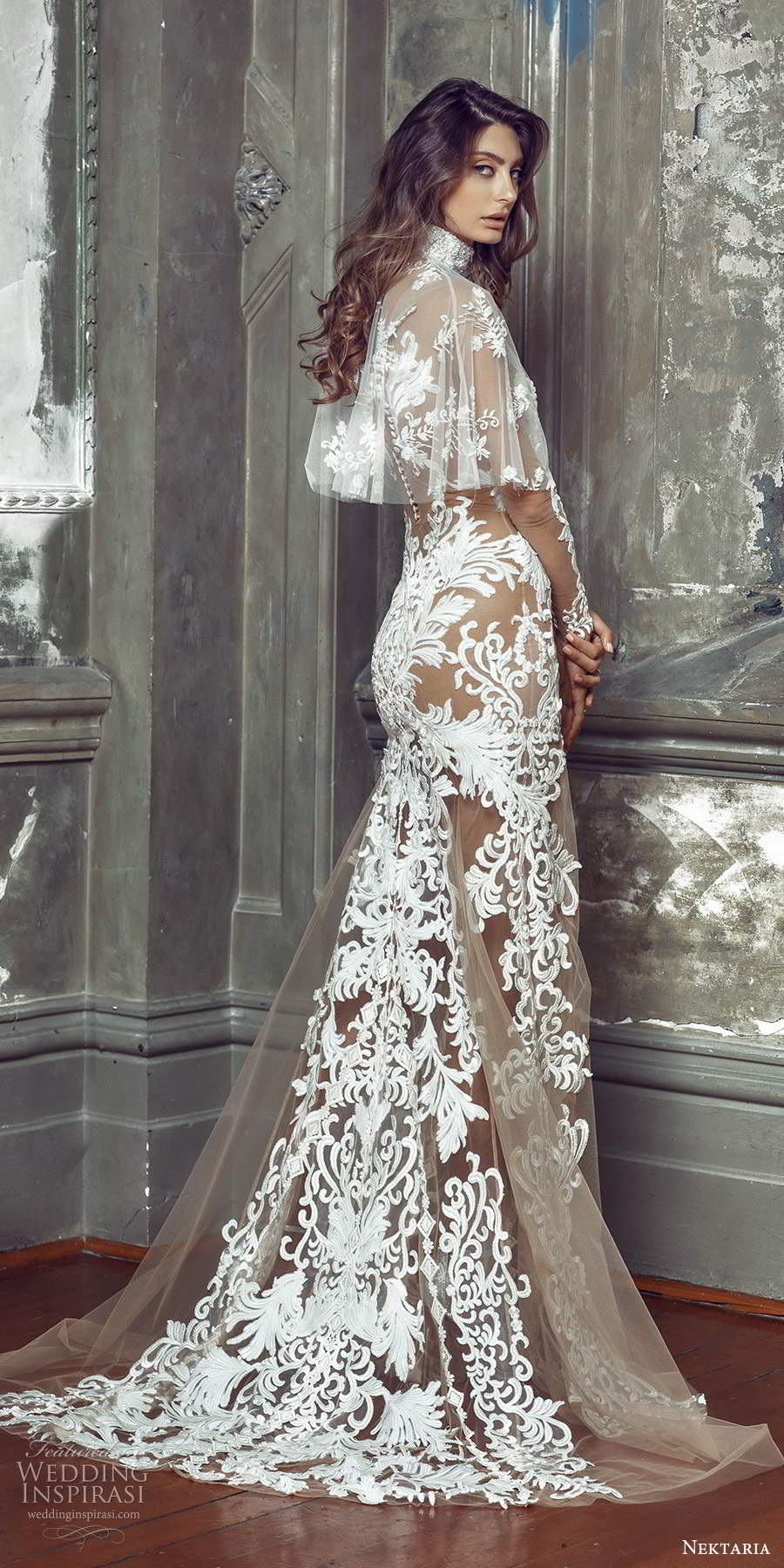 nektaria 2020 bridal illusion long sleeves jewel sheer neckline fully embellished lace fit flare a line wedding dress chapel train (1) bv