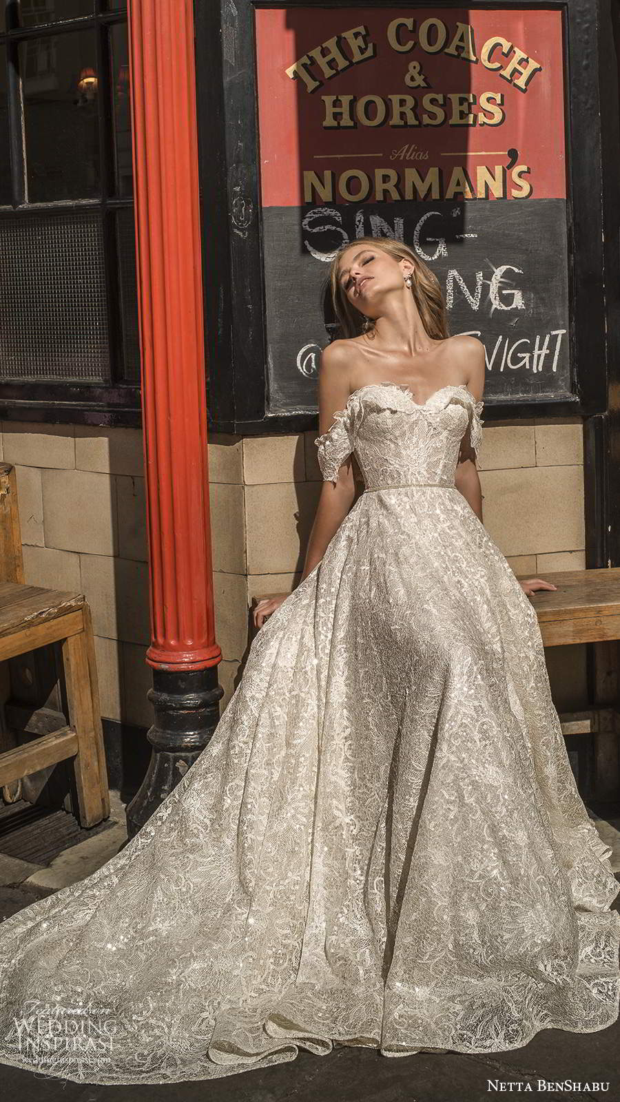 netta benshabu fall 2020 bridal off shoulder short sleeve sweetheart neckline fully embellished a line ball gown wedding dress chapel train (2) fv netta benshabu fall 2020 bridal off shoulder short sleeve sweetheart neckline fully embellished a line ball gown wedding dress chapel train (2) fv