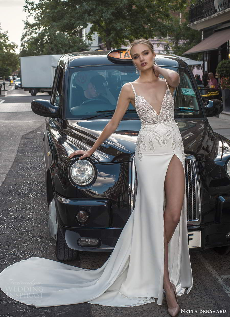 netta benshabu fall 2020 bridal sleeveless straps plunging v neckline embellished bodice column sheath wedding dress high slit skirt chapel train (15) mv netta benshabu fall 2020 bridal sleeveless straps plunging v neckline embellished bodice column sheath wedding dress high slit skirt chapel train (15) mv