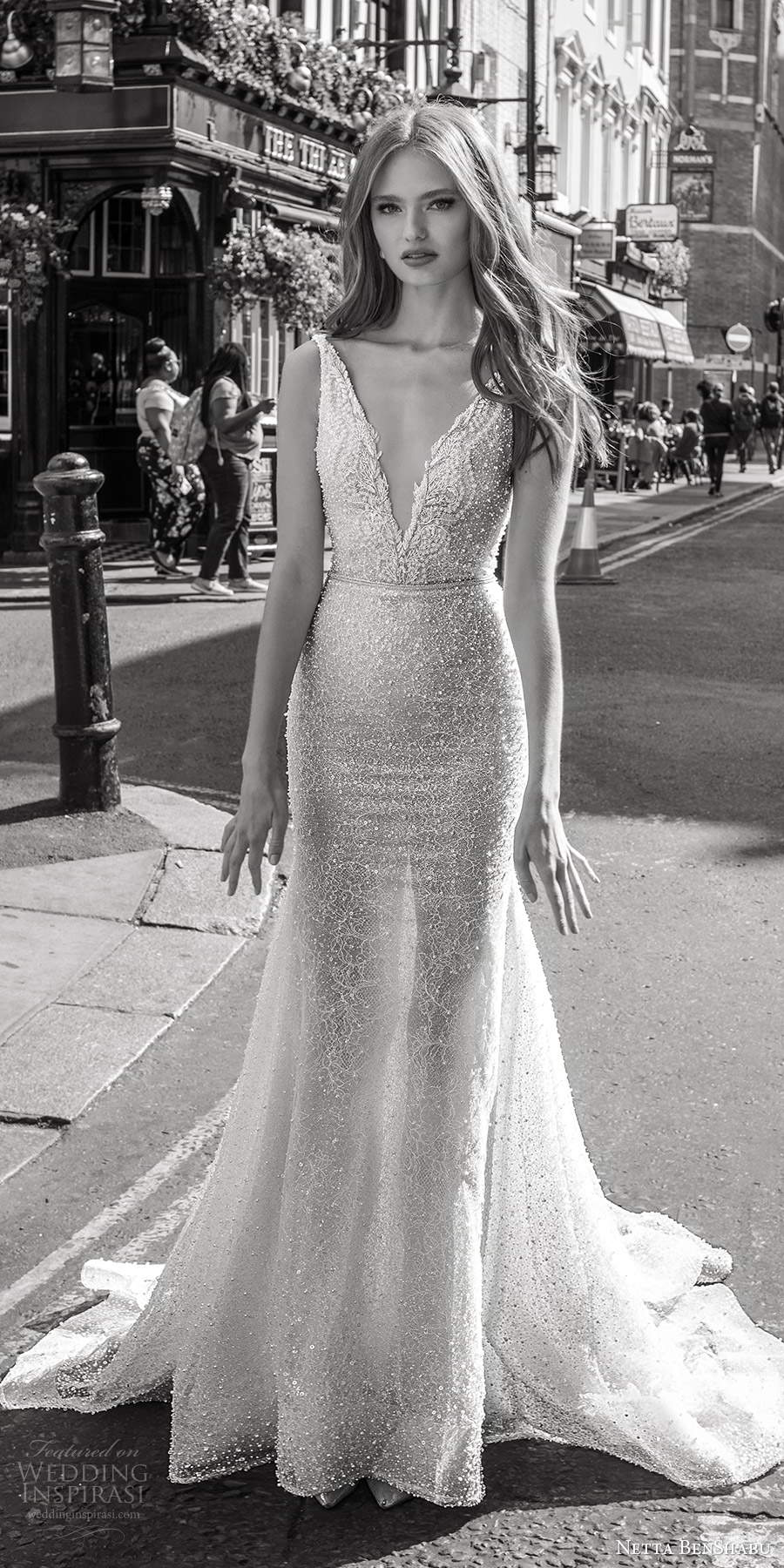 netta benshabu fall 2020 bridal sleeveless straps plunging v neckline fully embellished fit flare mermaid sheath wedding dress chapel train (9) mv netta benshabu fall 2020 bridal sleeveless straps plunging v neckline fully embellished fit flare mermaid sheath wedding dress chapel train (9) mv