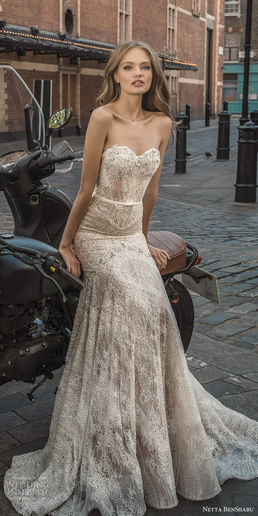 netta benshabu fall 2020 bridal strapless sweetheart fully embellished lace fit flare mermaid wedding dress chapel train (12) fv netta benshabu fall 2020 bridal strapless sweetheart fully embellished lace fit flare mermaid wedding dress chapel train (12) fv