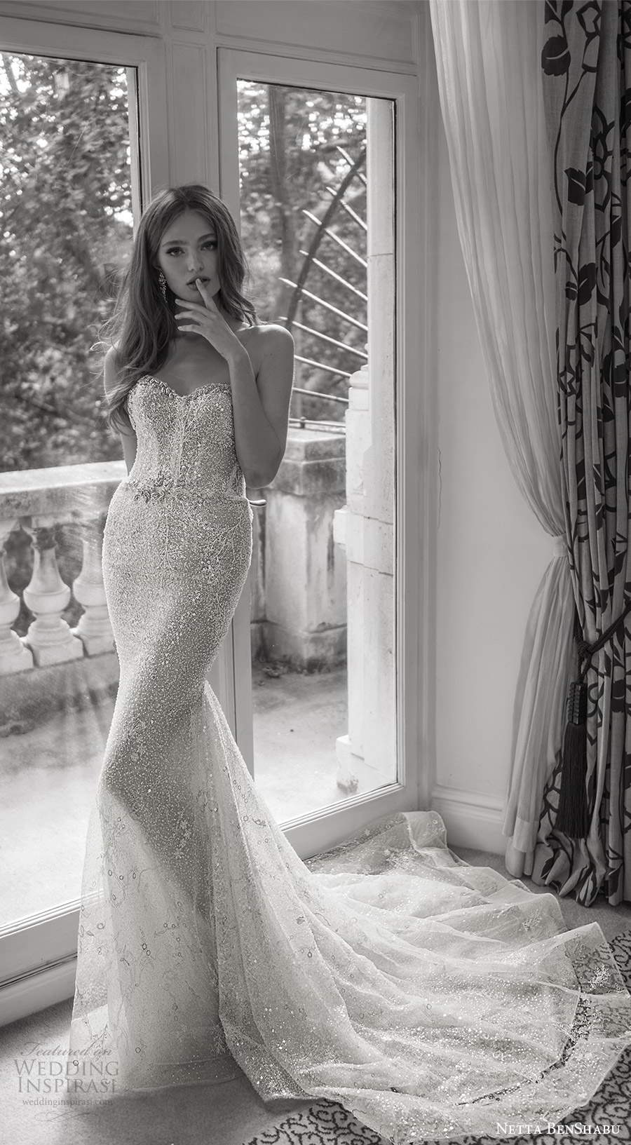 netta benshabu fall 2020 bridal strapless sweetheart neckline fully embellished glitzy mermaid sheath wedding dress chapel train (8) mv netta benshabu fall 2020 bridal strapless sweetheart neckline fully embellished glitzy mermaid sheath wedding dress chapel train (8) mv