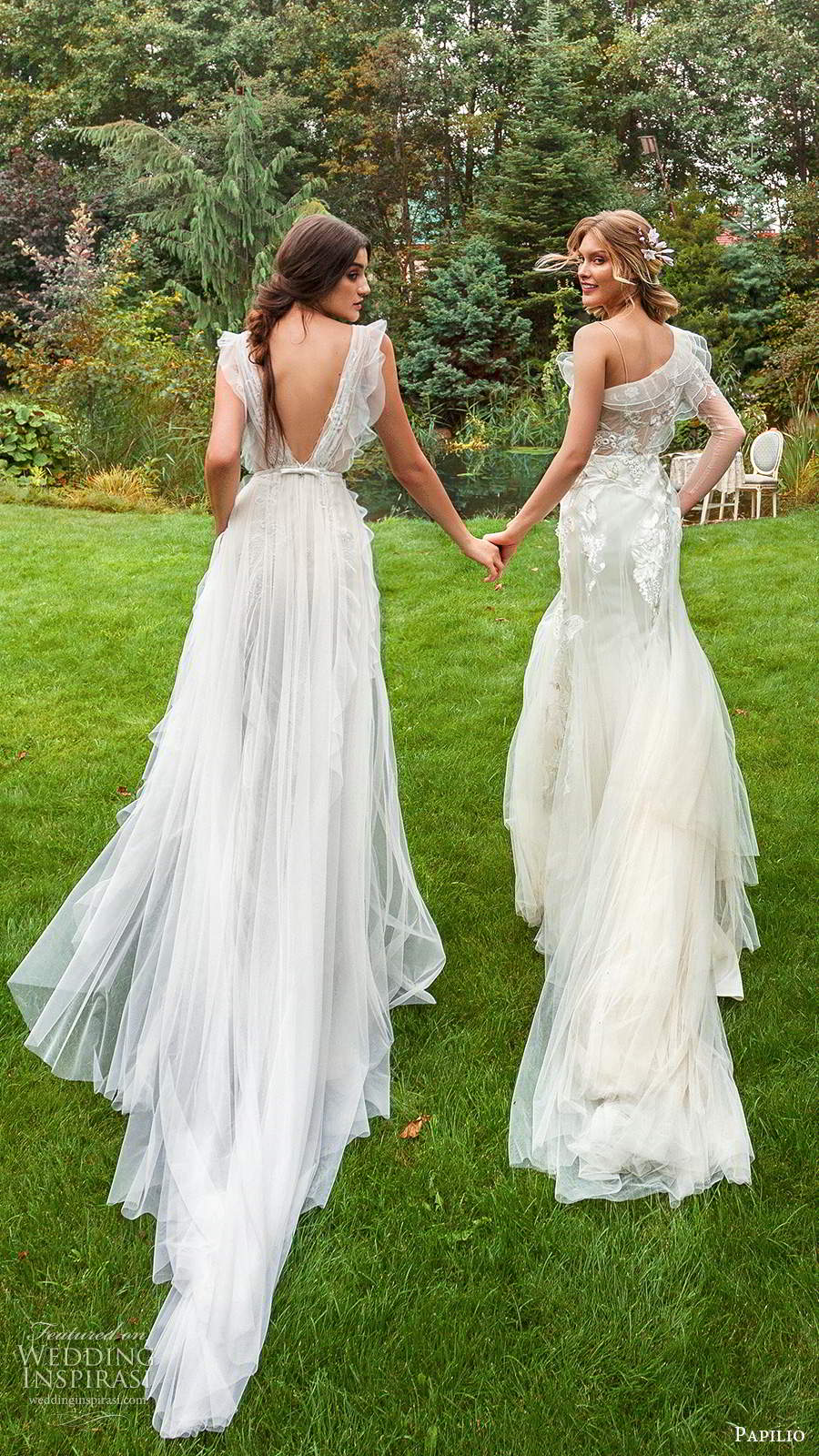 papilio 2020 preview bridal illusion flutter sleeves plunging v neckline embellished sheath wedding dress a line overskirt (9) bv