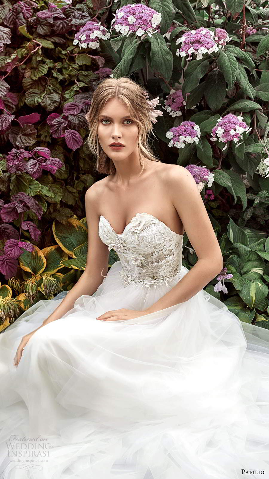 papilio 2020 preview bridal strapless sweetheart neckline embellished ruched bodice a line ball gown wedding dress chapel train (3) zv