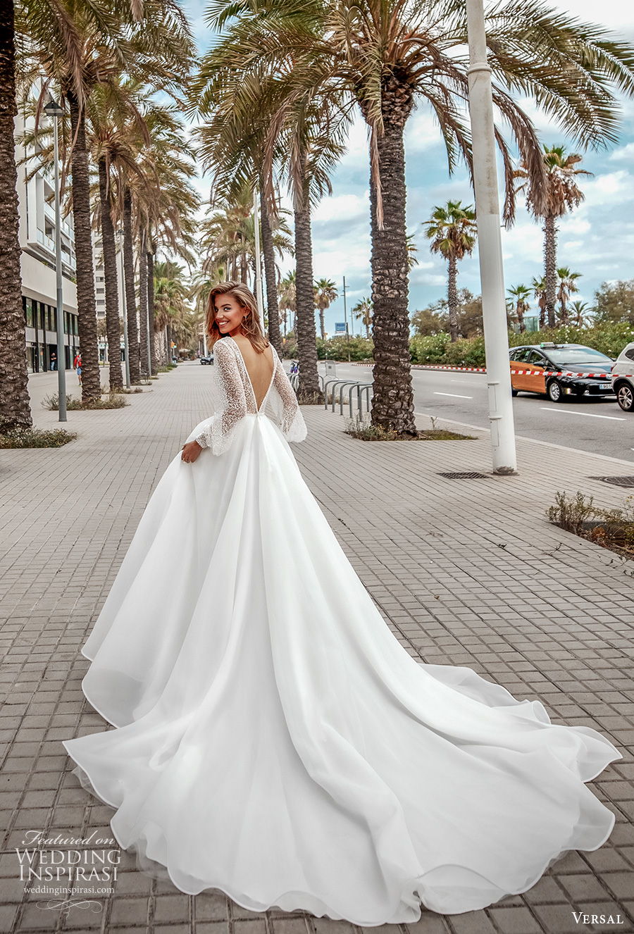 versal 2020 bridal long bishop sleeves deep plunging v neck heavily embellished bodice glamorous romanic a  line wedding dress backless v back royal train (6) bv