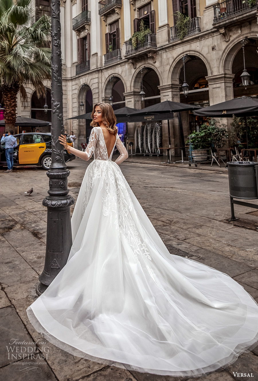 versal 2020 bridal long sleeves deep plunging v neck heavily embellished bodice romantic a  line wedding dress backless v back chapel train (10) bv