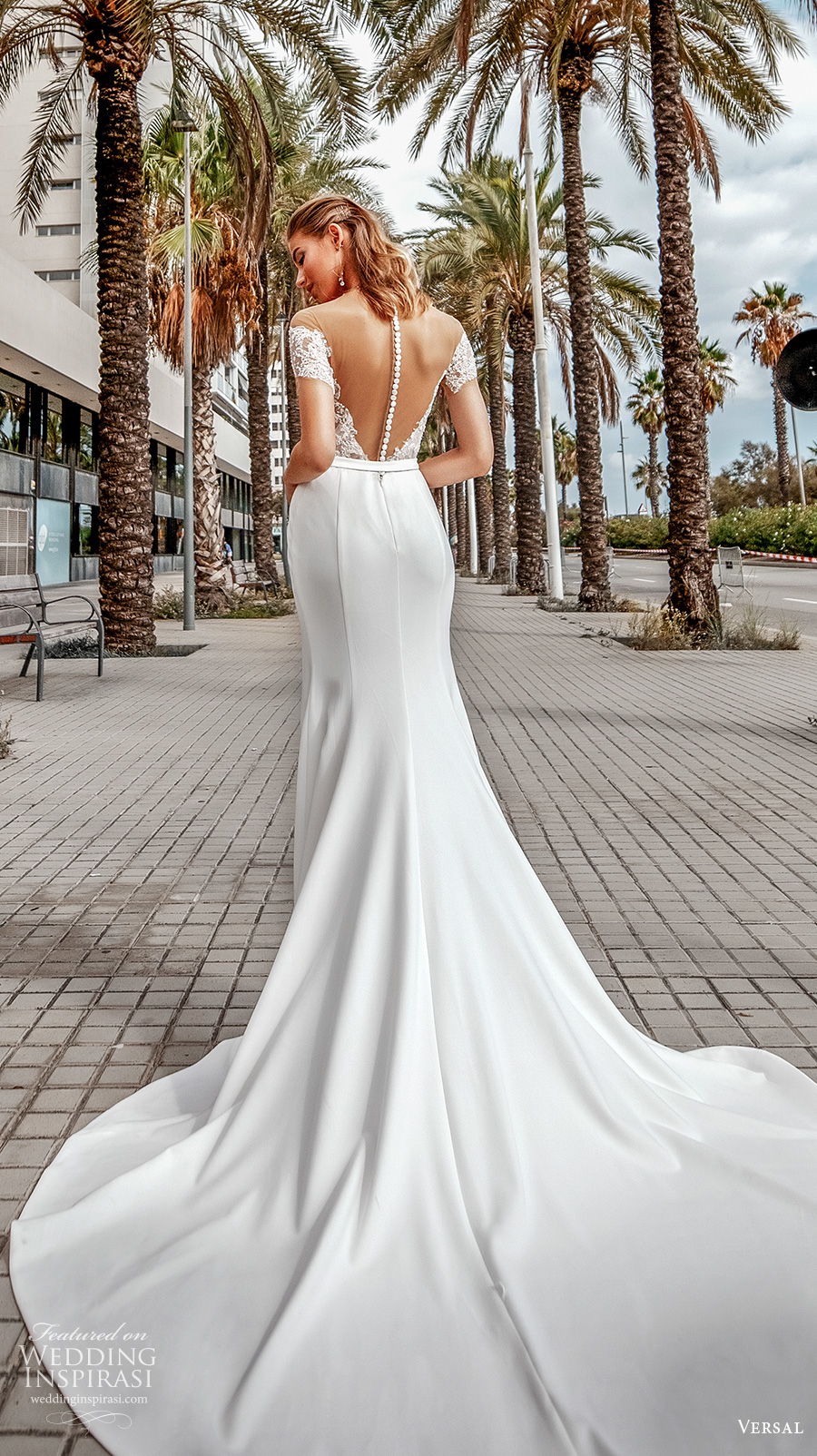 versal 2020 bridal off the shoulder deep plunging v neck heavily embellished bodice slit skirt glamorous sexy fit and flare wedding dress sheer button back chapel train (3) bv