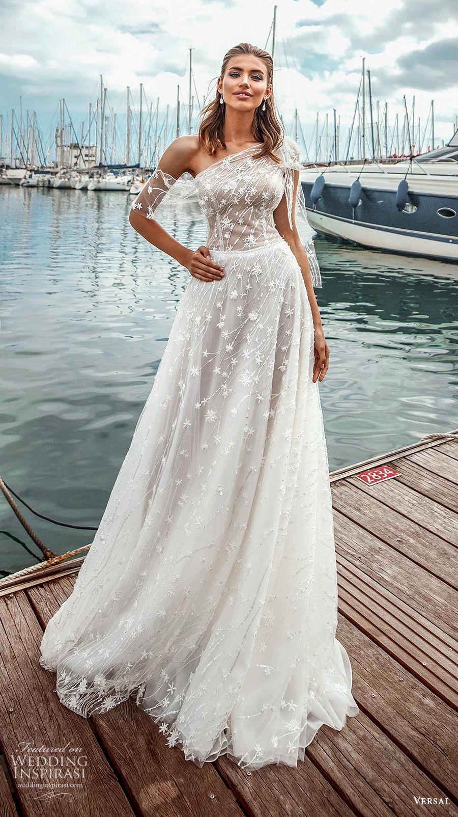 versal 2020 bridal one shoulder  heavily embellished bodice romantic a  line wedding dress backless medium train (2) mv