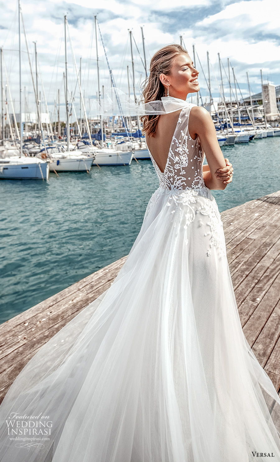 versal 2020 bridal sleeveless ribbon strap deep v neck heavily embellished bodice romantic a  line wedding dress v back chapel train (8) zbv