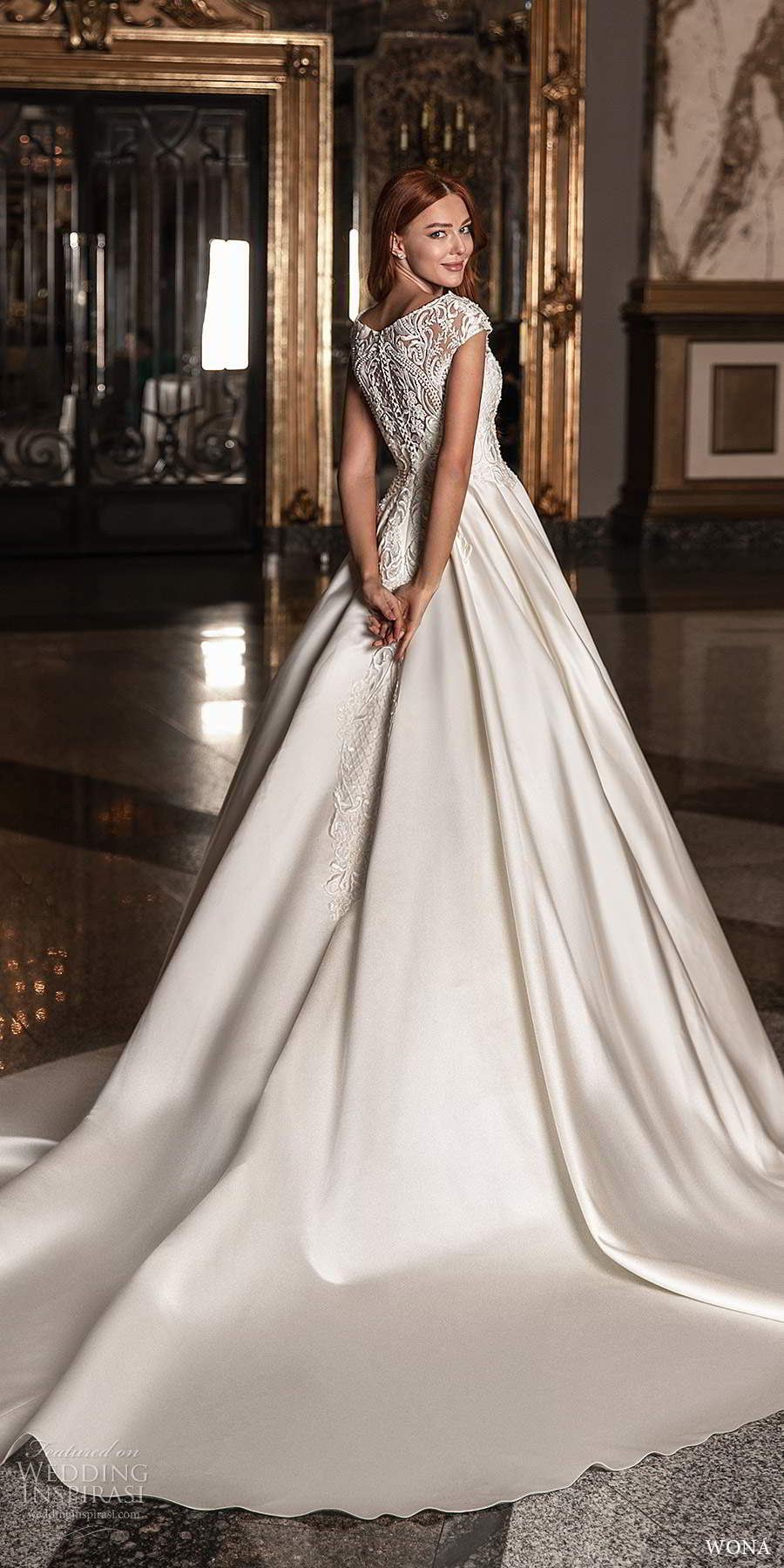 wona 2020 edem bridal illusion cap sleeves high neckline embellished bodice clean skirt a line ball gown wedding dress chapel train (3) bv