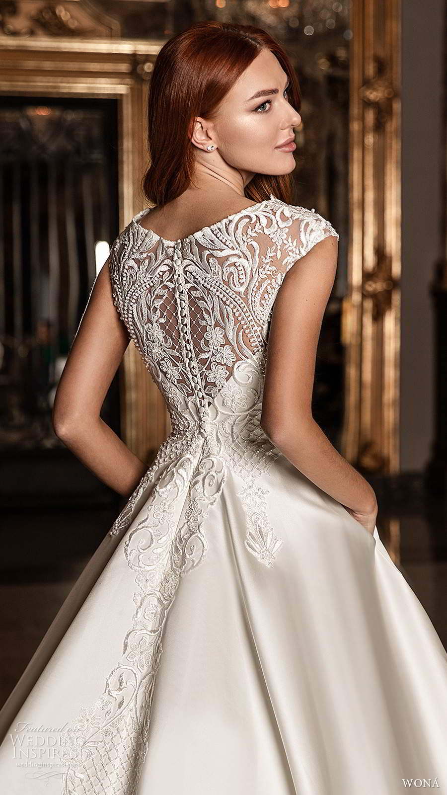 wona 2020 edem bridal illusion cap sleeves high neckline embellished bodice clean skirt a line ball gown wedding dress chapel train (3) zbv