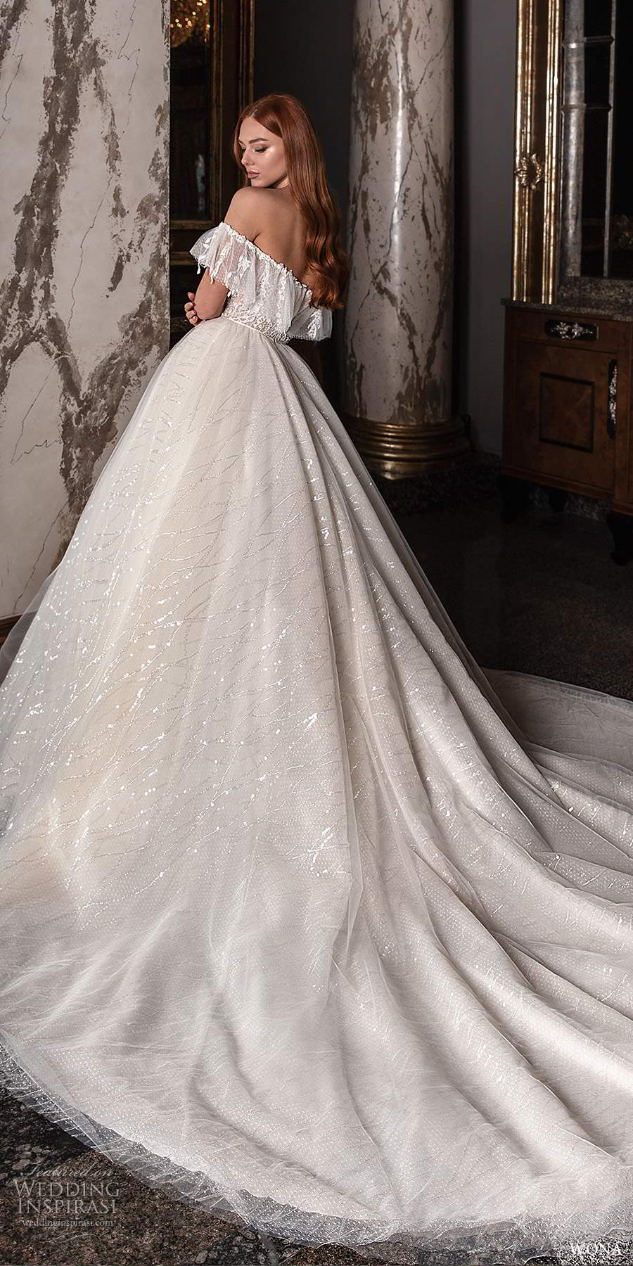 wona 2020 edem bridal off shoulder flutter sleeves plunging v neckline fully embellished a line ball gown wedding dress chapel train (6) bv wona 2020 edem bridal off shoulder flutter sleeves plunging v neckline fully embellished a line ball gown wedding dress chapel train (6) bv