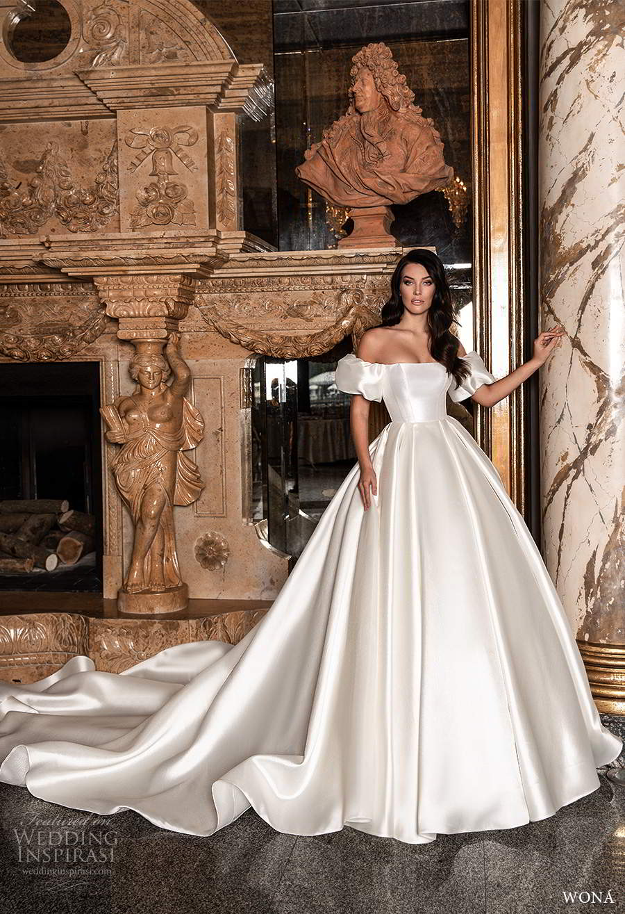 wona 2020 edem bridal off shoulder puff sleeves straight across neckline clean minimalist a line ball gown wedding dress cathedral train (15) mv wona 2020 edem bridal off shoulder puff sleeves straight across neckline clean minimalist a line ball gown wedding dress cathedral train (15) mv