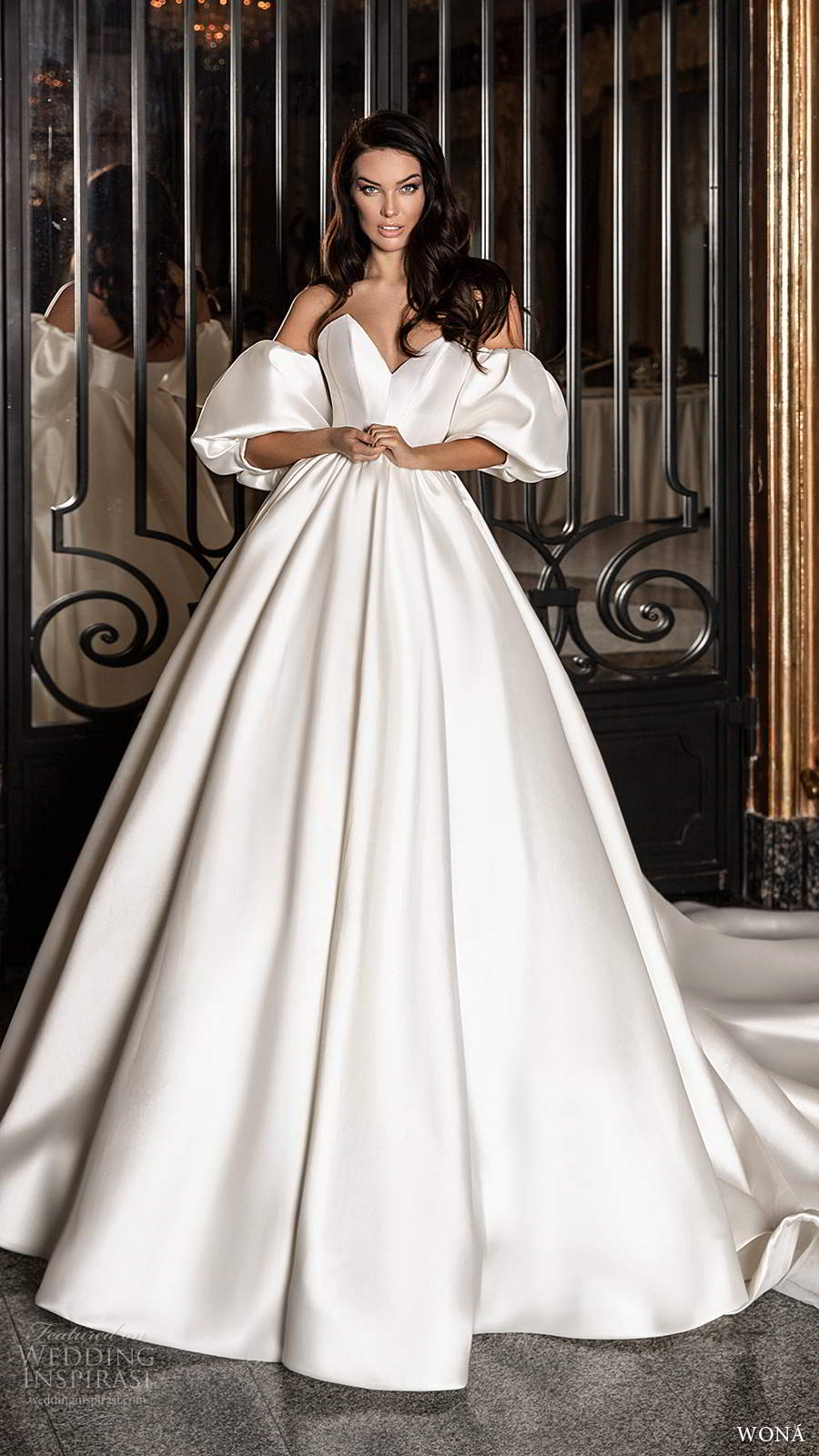 wona 2020 edem bridal puff sleeves strapless sweetheart neckline clean minimally embellished a line ball gown wedding dress cathedral tain (10) fv wona 2020 edem bridal puff sleeves strapless sweetheart neckline clean minimally embellished a line ball gown wedding dress cathedral tain (10) fv