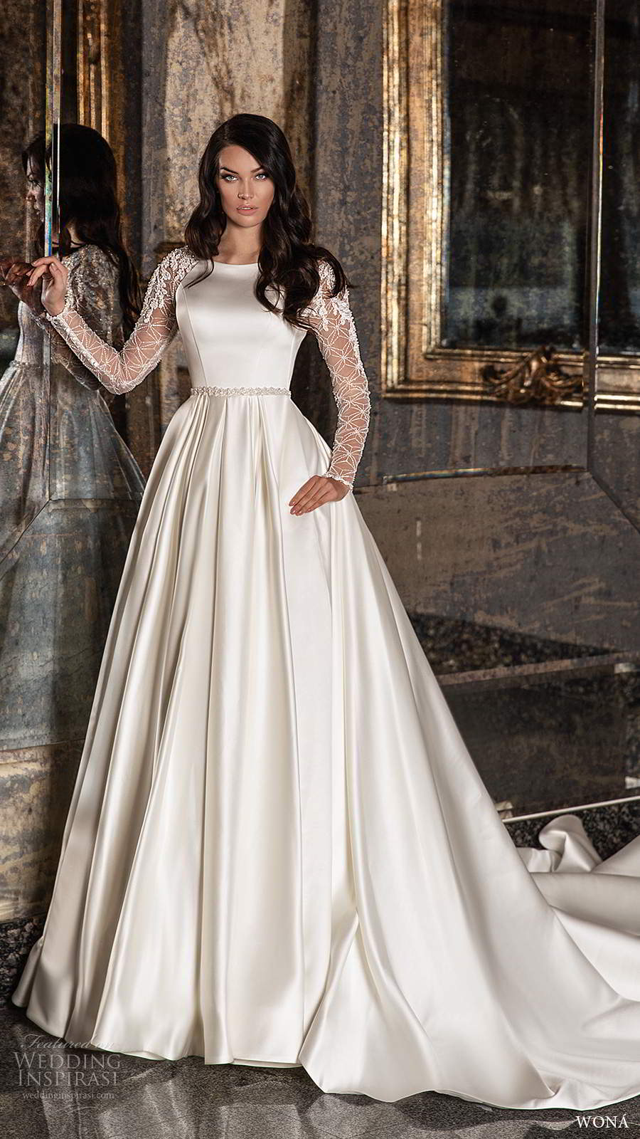 wona 2020 edem bridal sheer long sleeves bateau neckline clean bodice a line ball gown wedding dress chapel train (13) mv