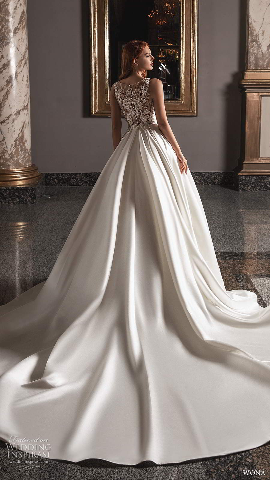 wona 2020 edem bridal sleeveless thick straps square neckline clean embellished waist a line ball gown wedding dress chapel train (5) bv