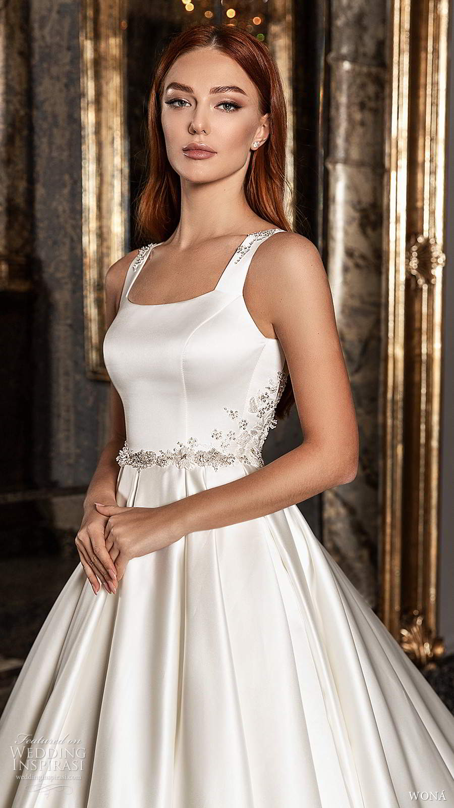 wona 2020 edem bridal sleeveless thick straps square neckline clean embellished waist a line ball gown wedding dress chapel train (5) mv