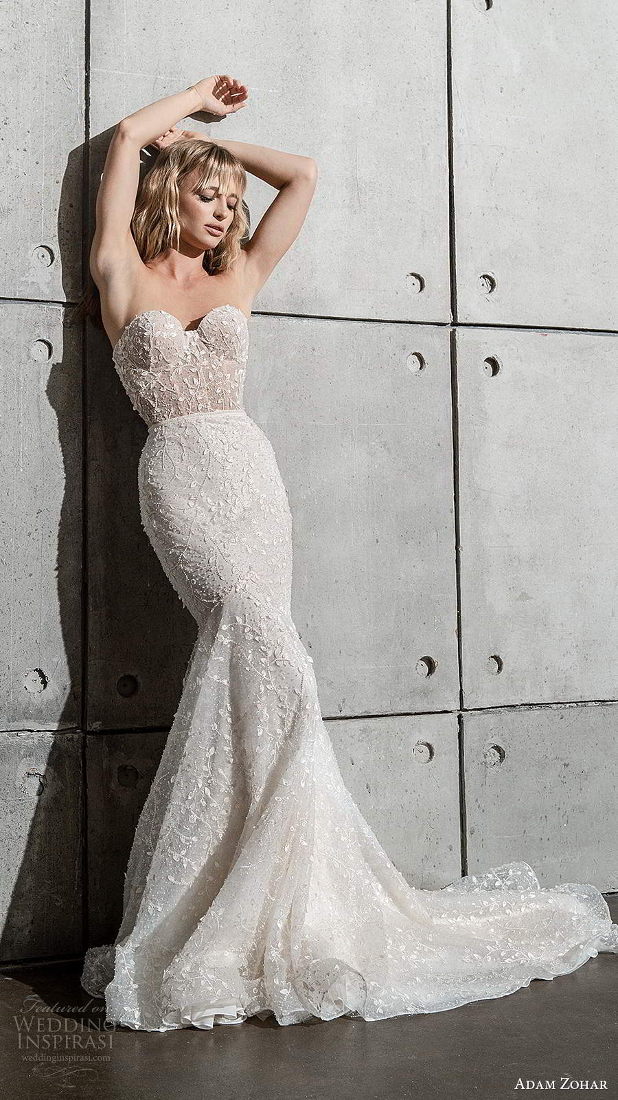 adam zohar 2021 bridal strapless sweetheart neckline fully embellished fit flare mermaid wedding dress chapel train (10) mv