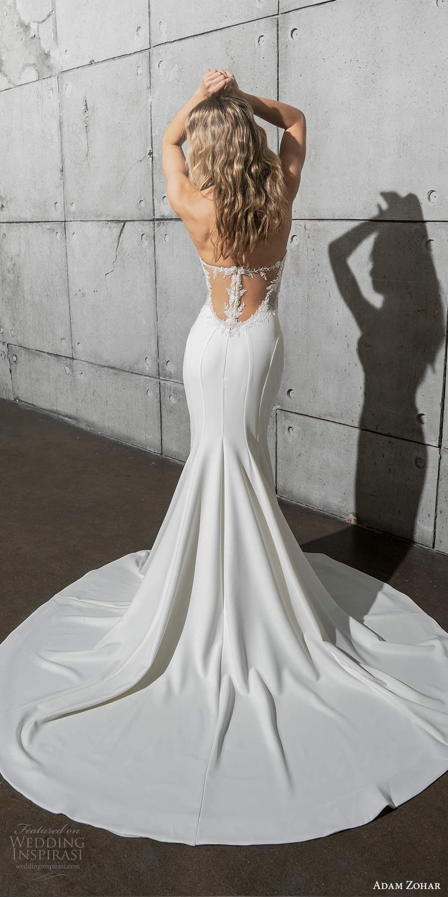 adam zohar 2021 bridal strapless sweetheart neckline sheer beaded bodice clean skirt fit flare mermaid wedding dress illusion back chapel train (4) bv