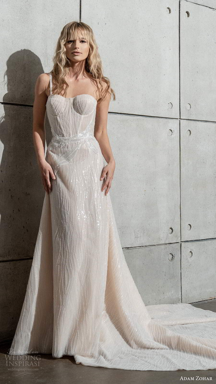 adam zohar 2021 bridal strapless sweetheart one shoulder fully embellished a line ball gown blush wedding dress chapel train (8) mv