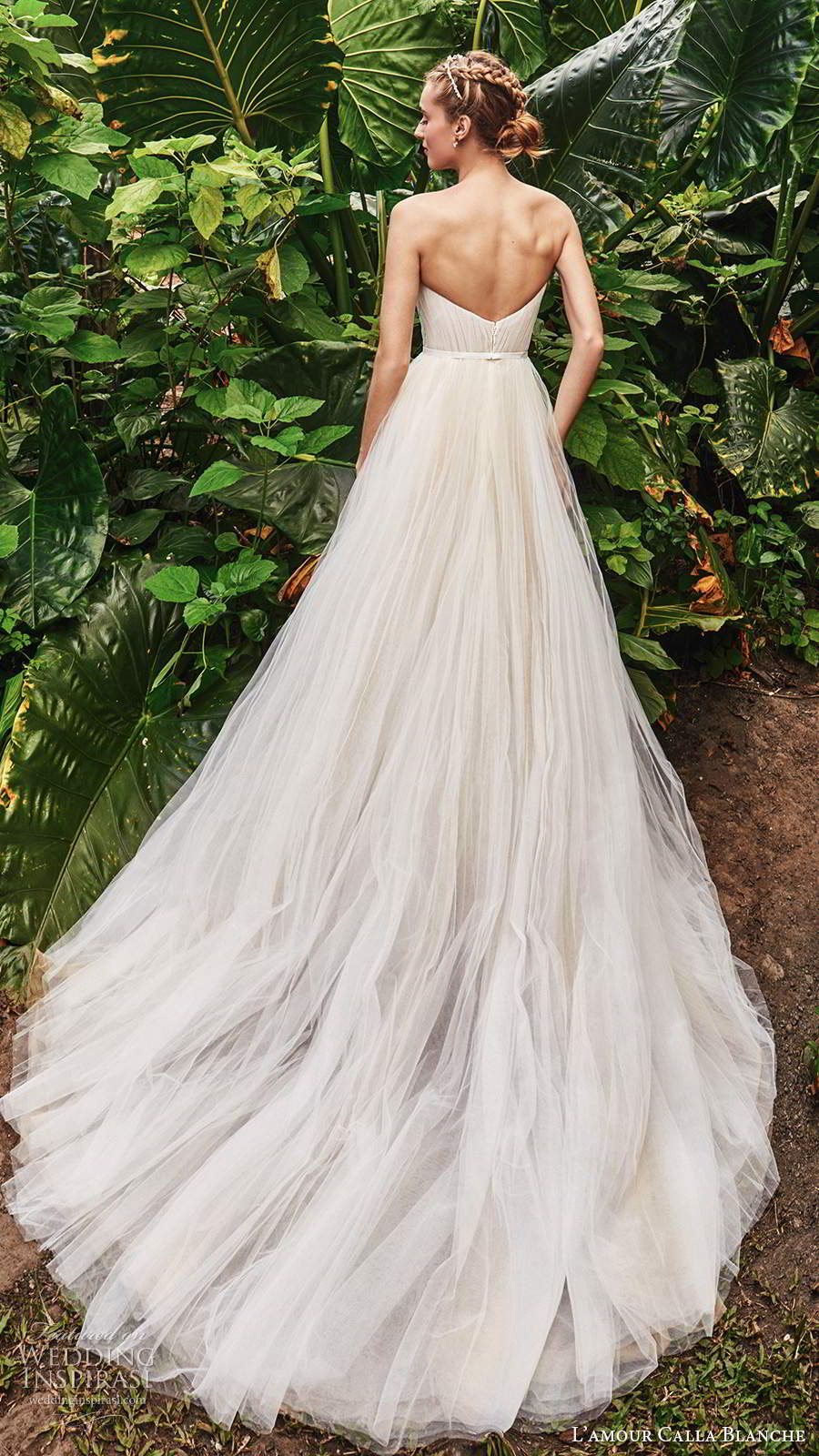 calla blanche fall 2020 bridal strapless sweetheart neckline ruched bodice a line ball gown blush wedding dress pleated skirt chapel train (8) bv